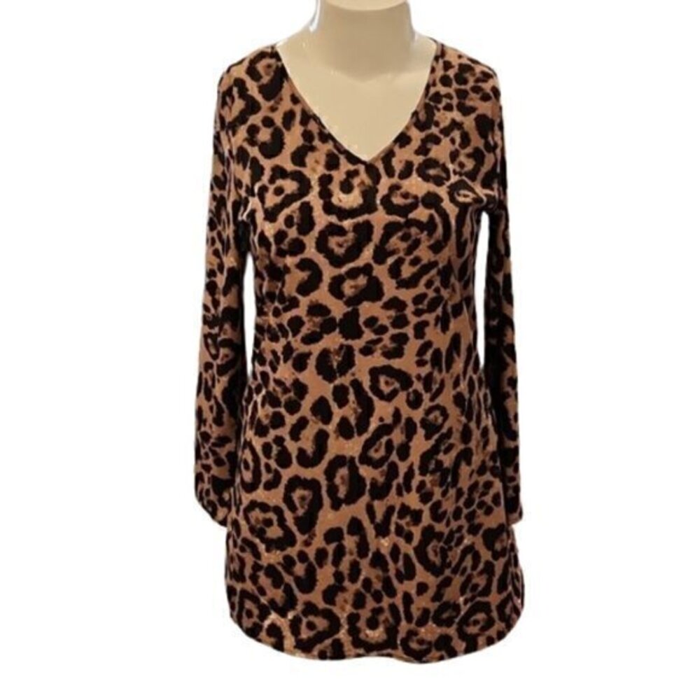 [Shein] V-neck Animal Print Long Sleeve Dress - Size L